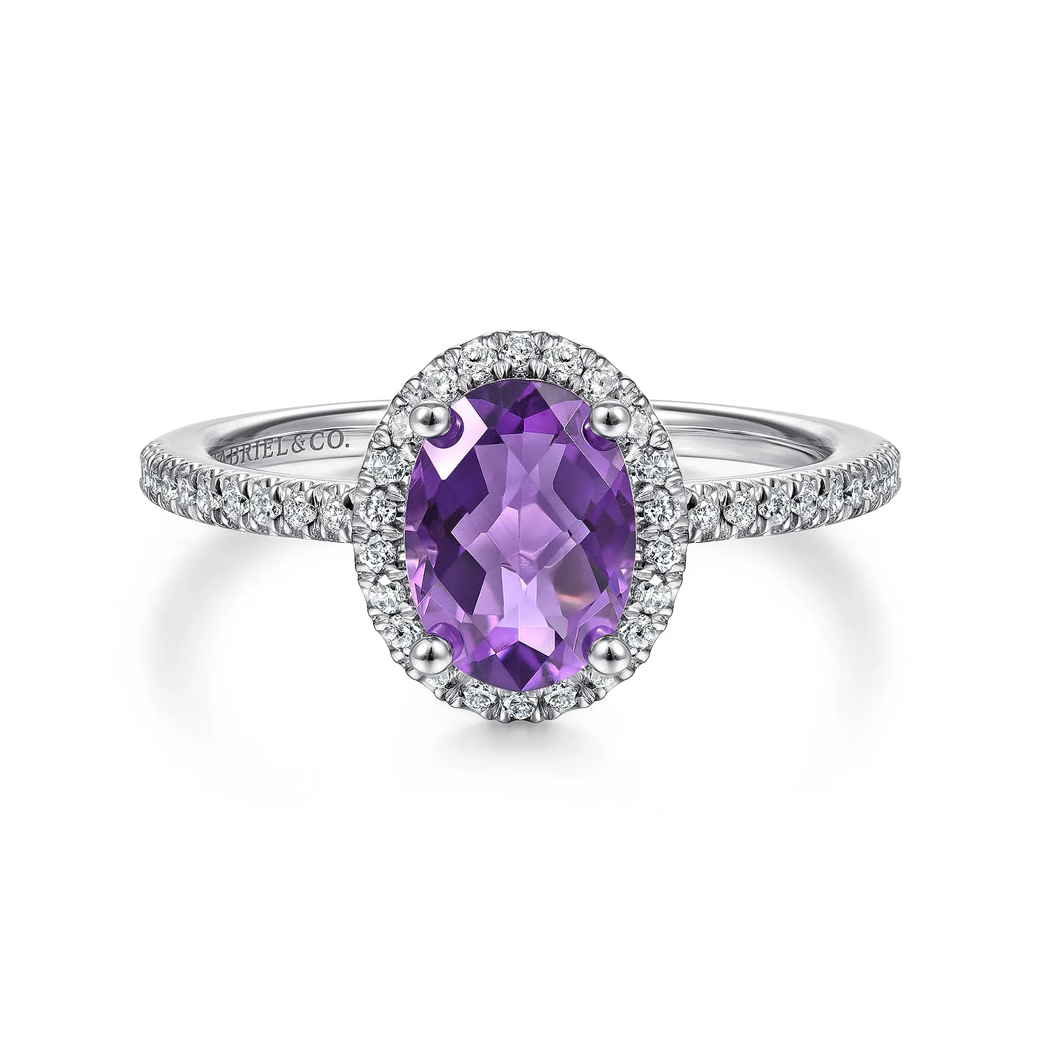 Oval Amethyst and Diamond Halo Ring