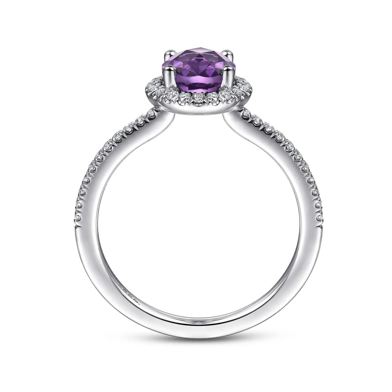Oval Amethyst and Diamond Halo Ring in 14K White Gold, photograph 2