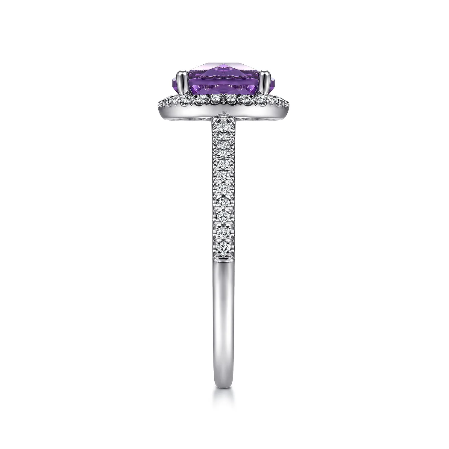 Oval Amethyst and Diamond Halo Ring in 14K White Gold, photograph 4