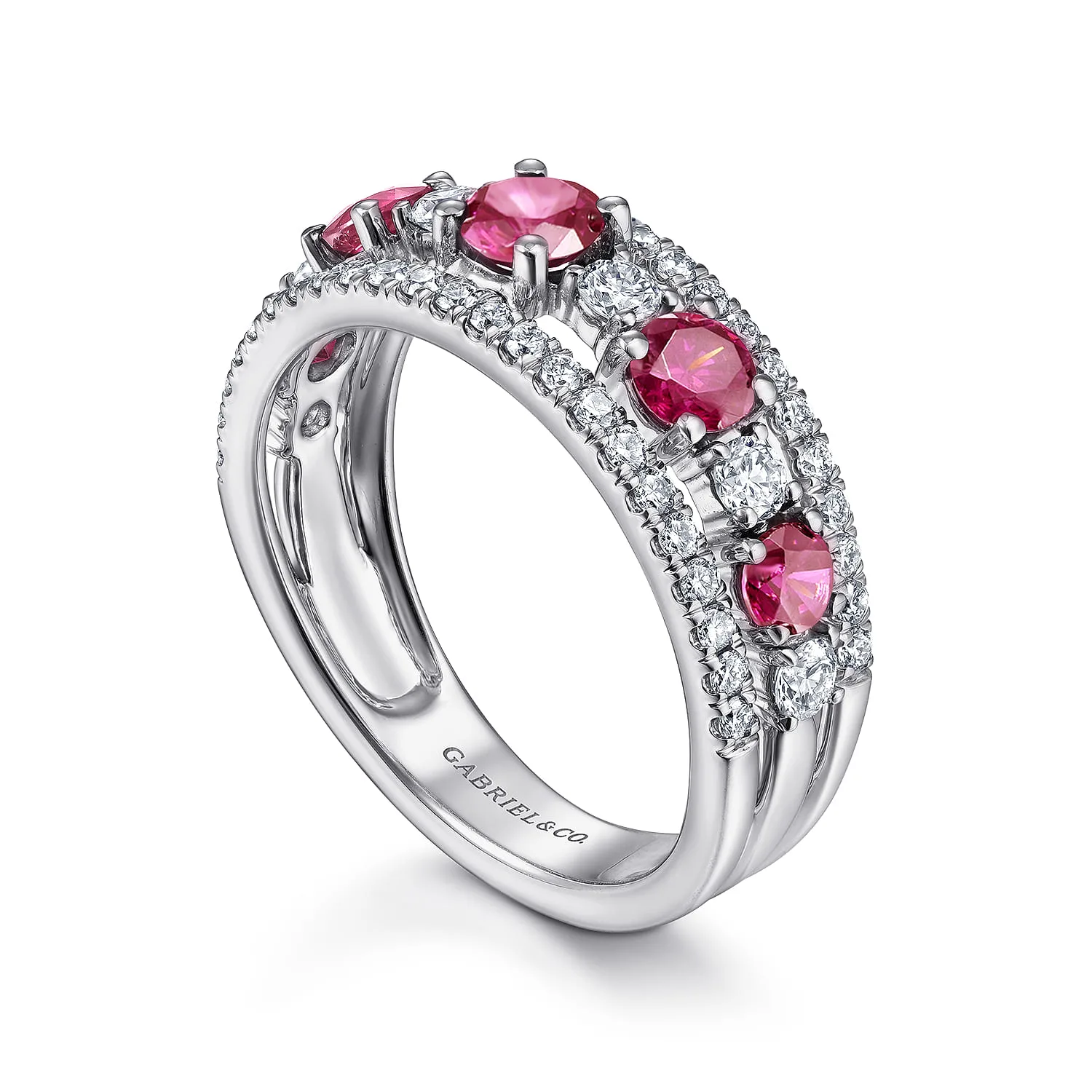 Diamond and Ruby Ladies Ring in 14K White Gold, photograph 3