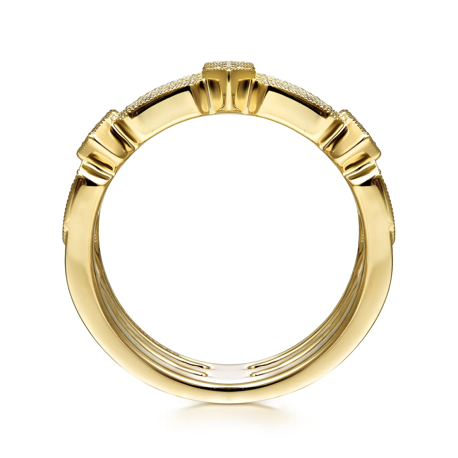Three Row Diamond Ring in 14K Yellow Gold, photograph 2