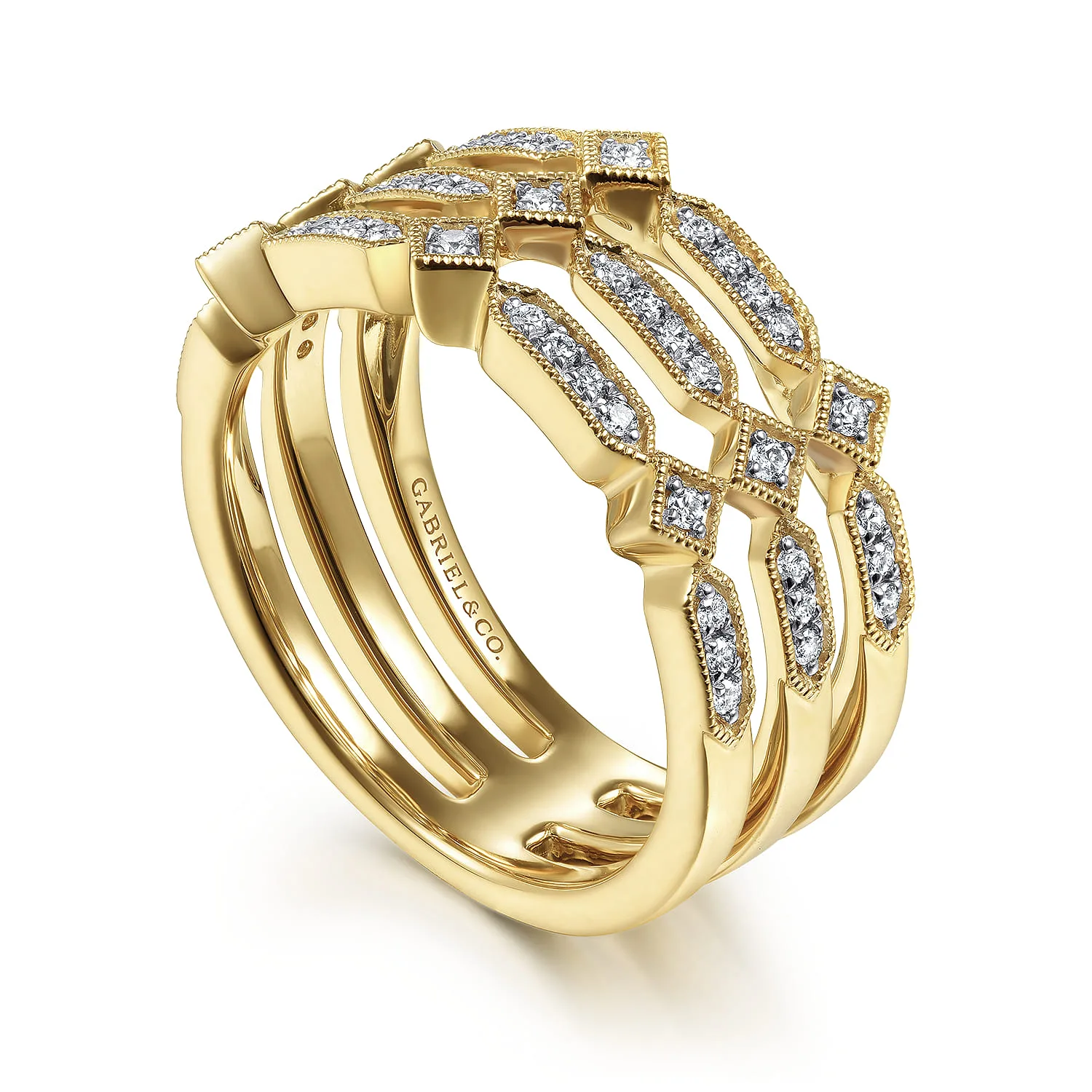 Three Row Diamond Ring in 14K Yellow Gold, photograph 3