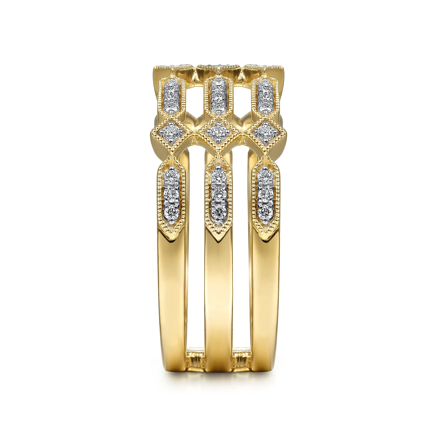 Three Row Diamond Ring in 14K Yellow Gold, photograph 4
