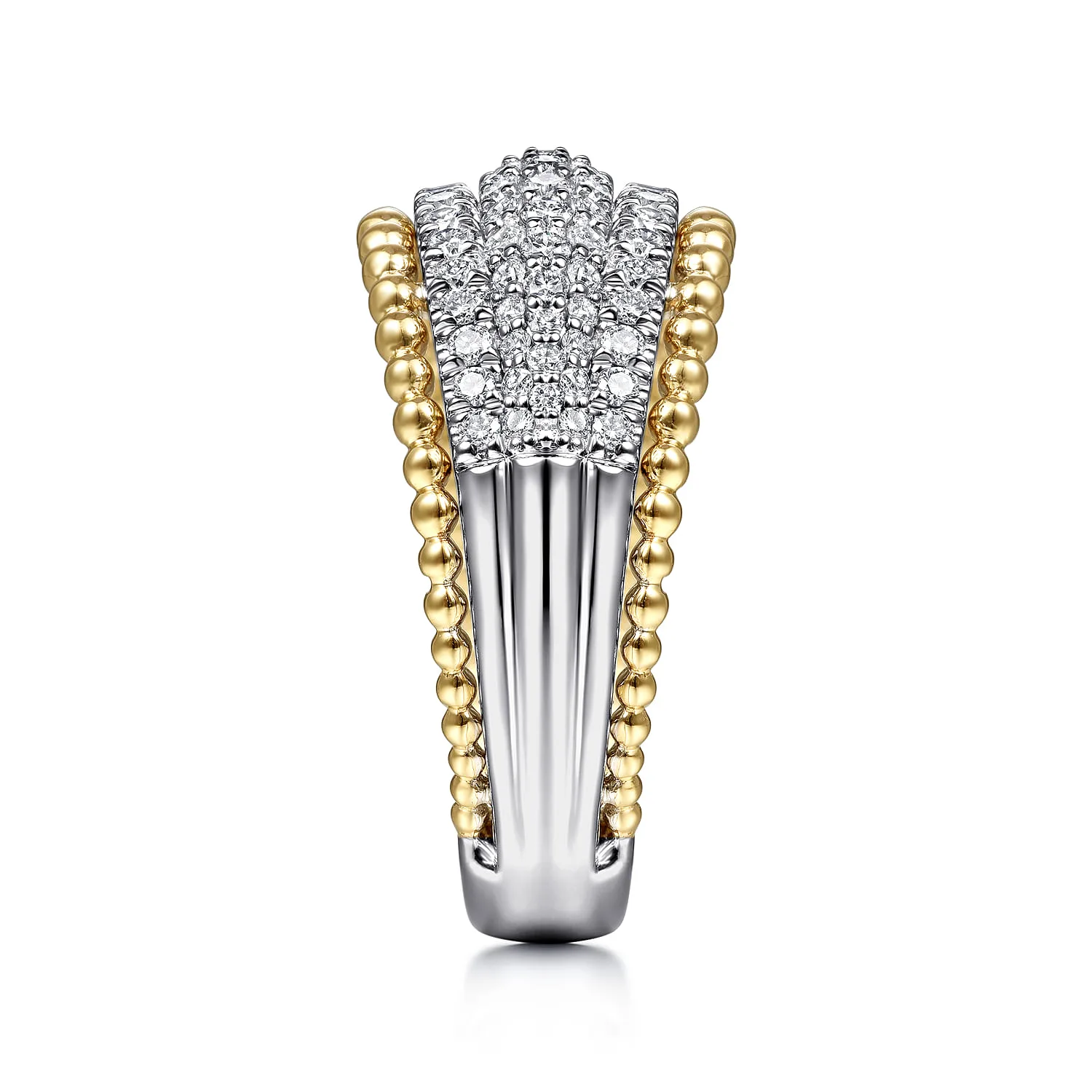 Wide Diamond Pave Band with Bujukan Bead Border in 14K White/Yellow Gold, photograph 4