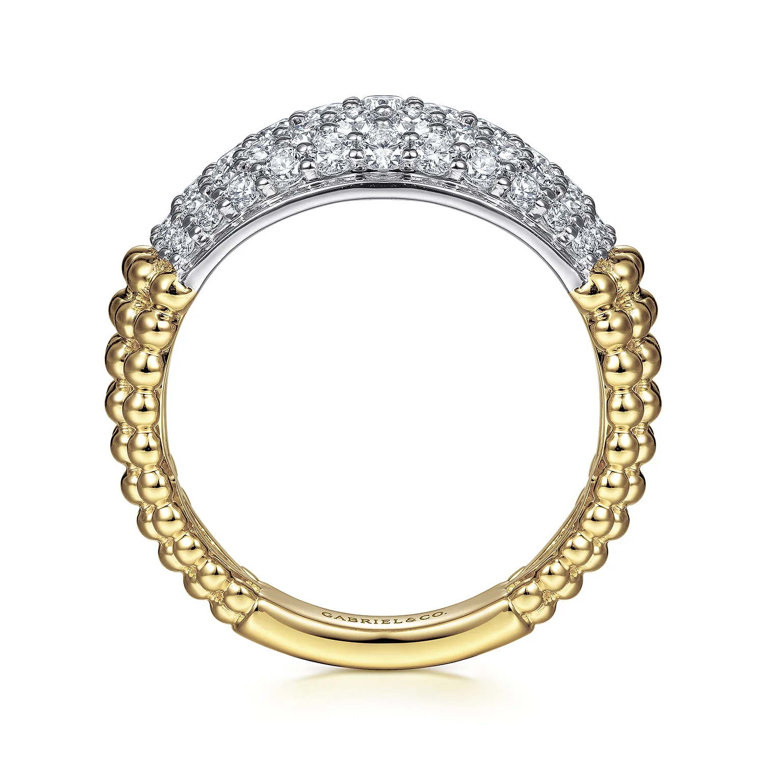 Pave Diamond and Bujukan Bead Wide Band in 14K White/Yellow Gold, photograph 2