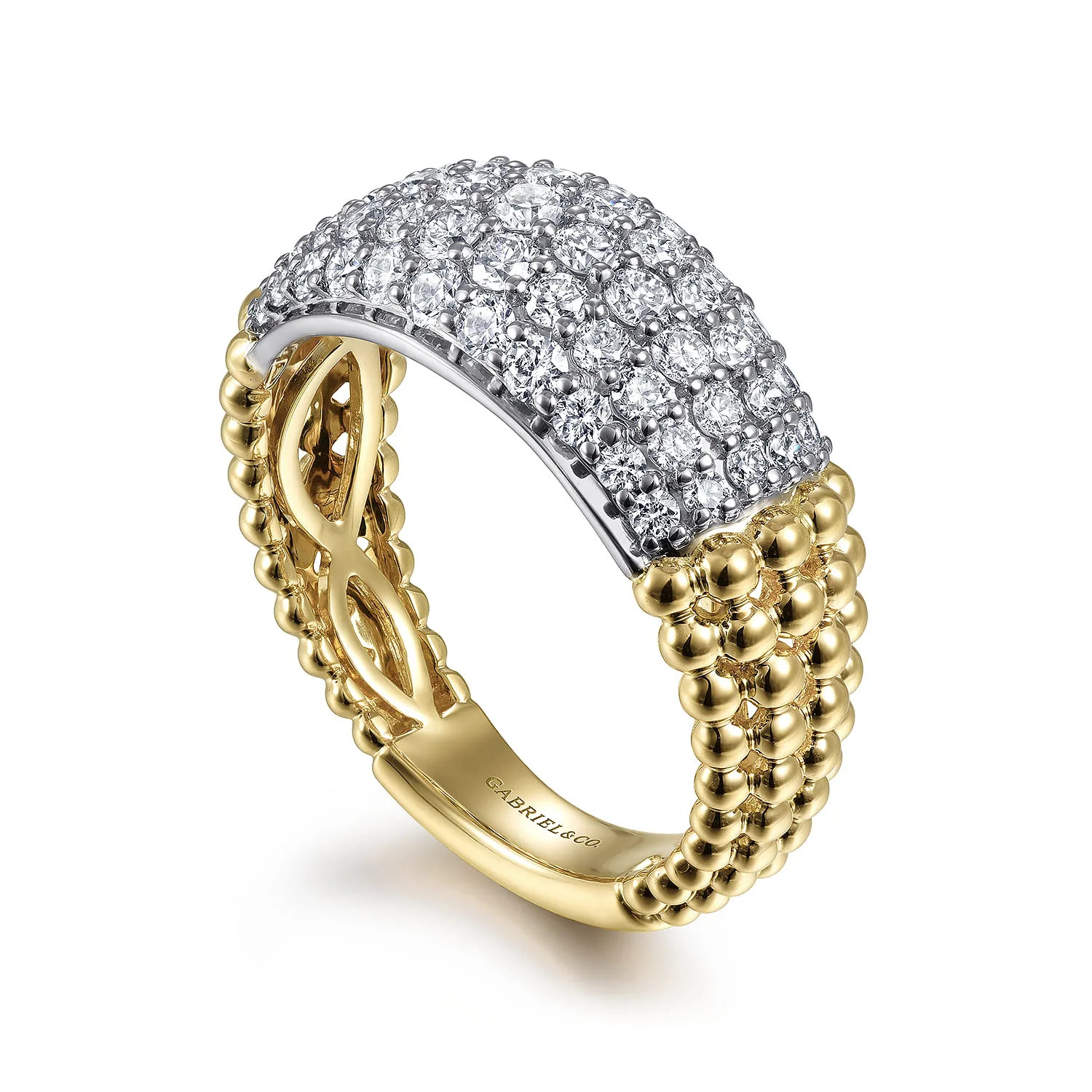 Pave Diamond and Bujukan Bead Wide Band in 14K White/Yellow Gold, photograph 3