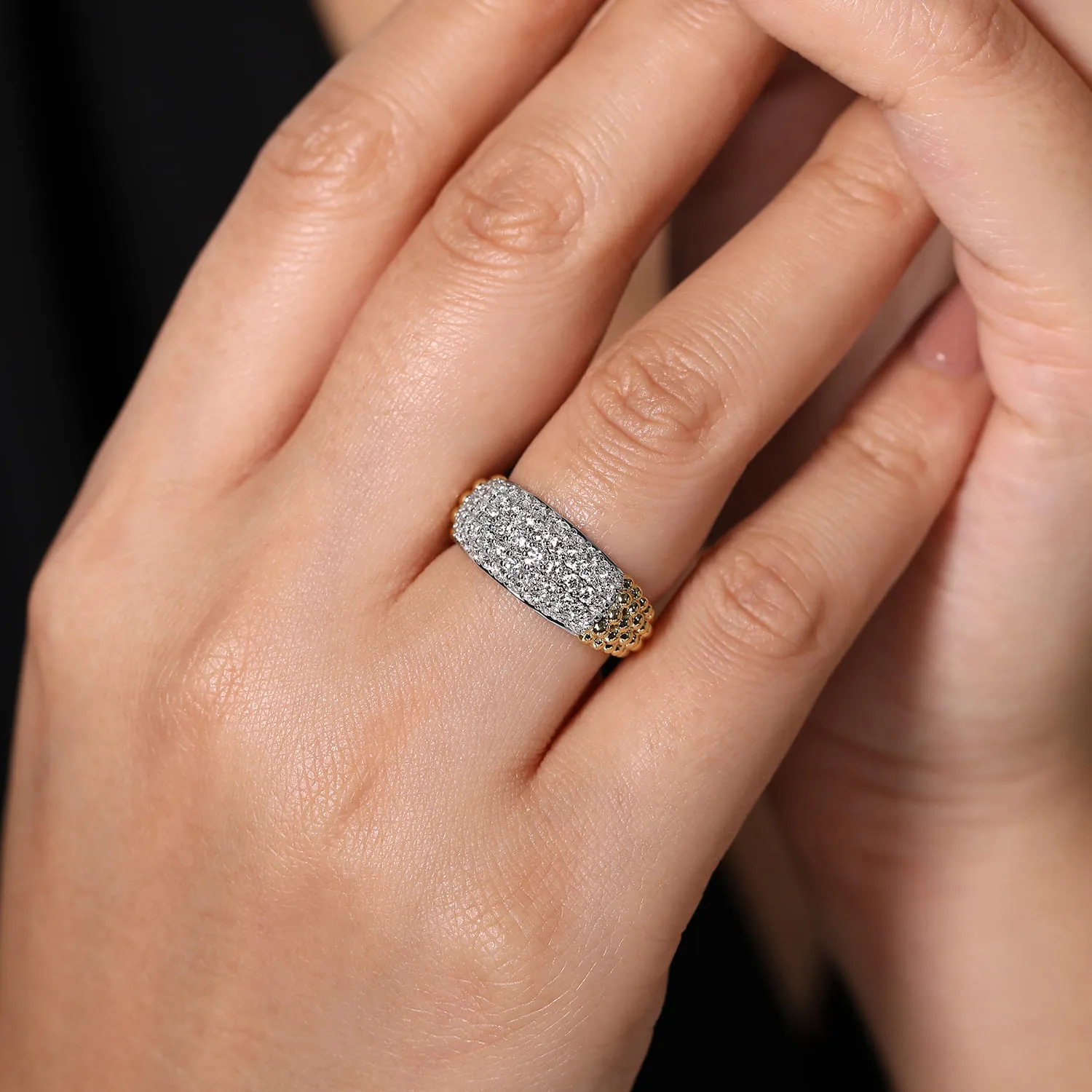 Pave Diamond and Bujukan Bead Wide Band in 14K White/Yellow Gold, photograph 5