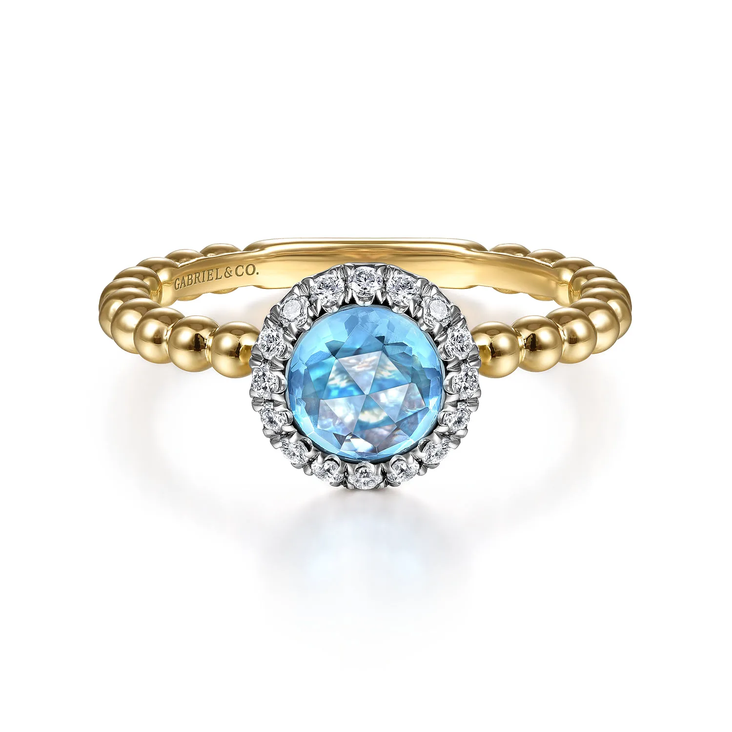 Round Blue Topaz and Diamond Halo Bezel Set Bujukan Promise Ring