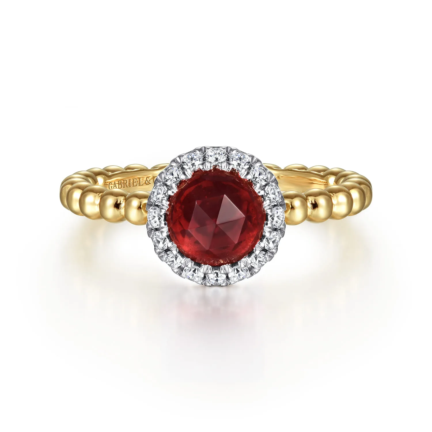 Round Garnet with Diamond Halo Bujukan Promise Ring