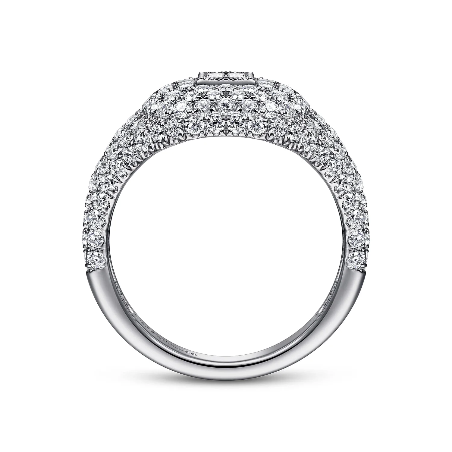 Diamond Pave Ring with Baguette Center in 14K White Gold, photograph 2
