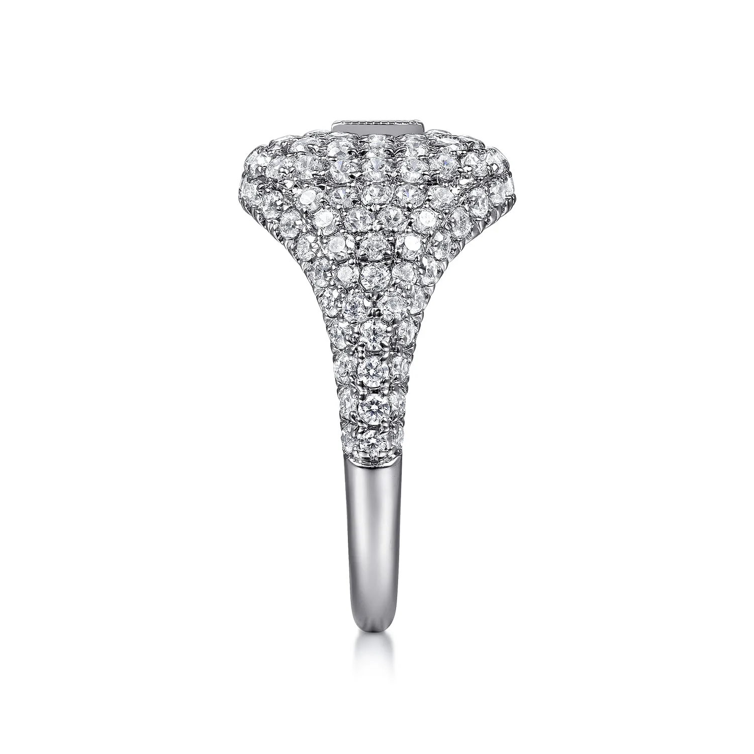 Diamond Pave Ring with Baguette Center in 14K White Gold, photograph 4