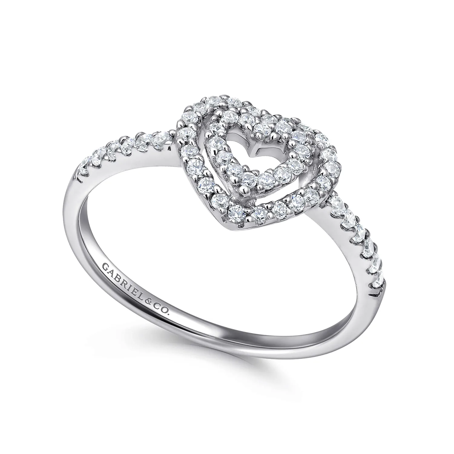 Diamond Double Diamond Promise Ring in 14K White Gold, photograph 3