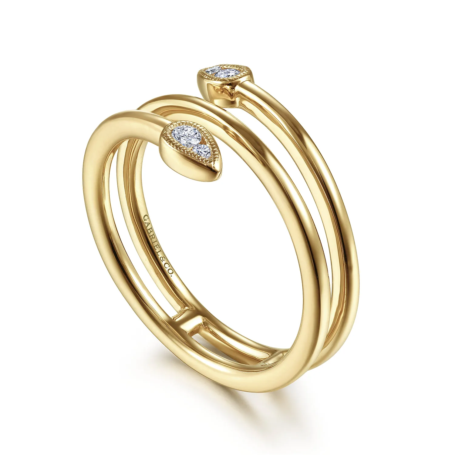 Wrap Ring with Cluster Diamond Teardrop Tips in 14K Yellow Gold, photograph 3