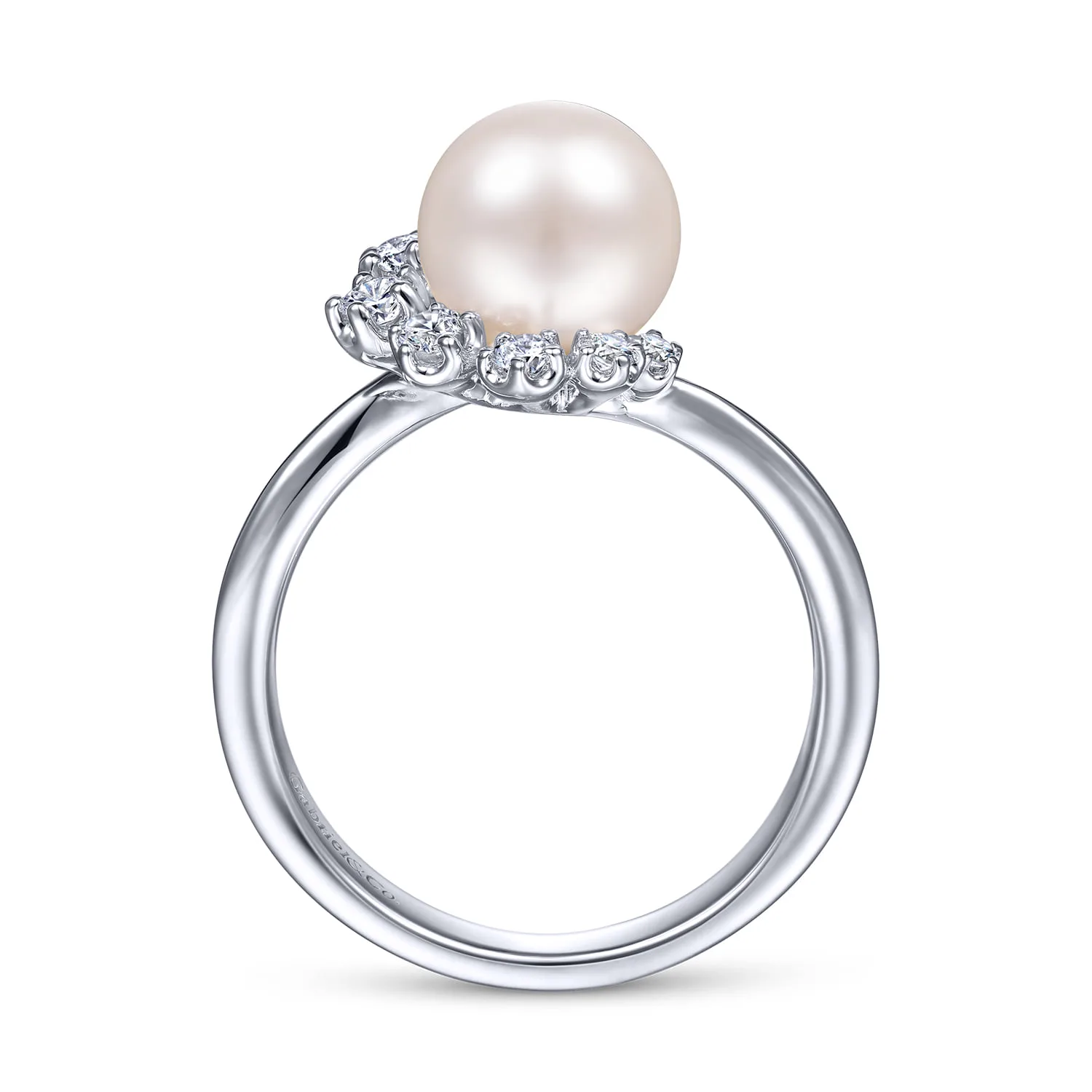 Pearl Ring with Diamond Accent in 14K White Gold, photograph 2