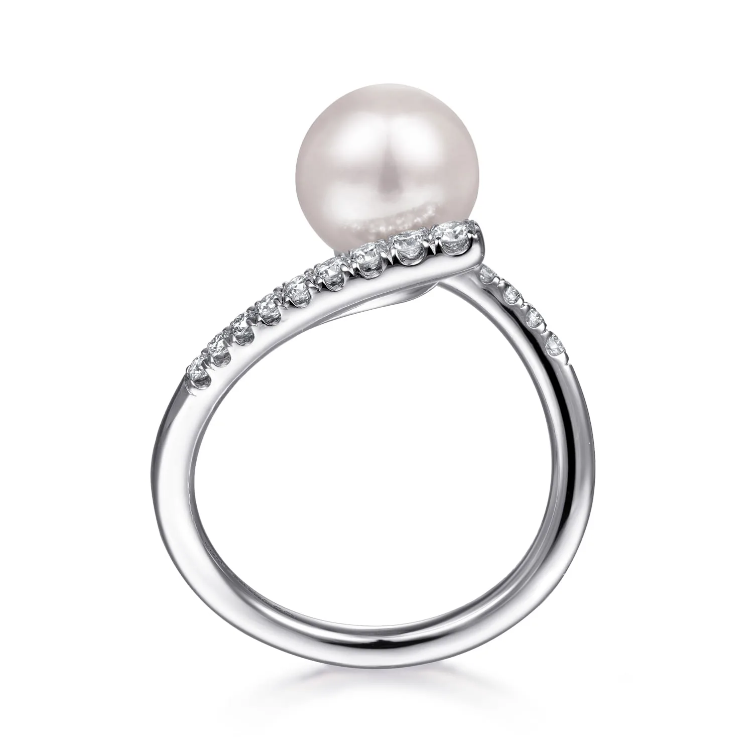Bypass Pearl and Diamond Ring in 14K White Gold, photograph 2