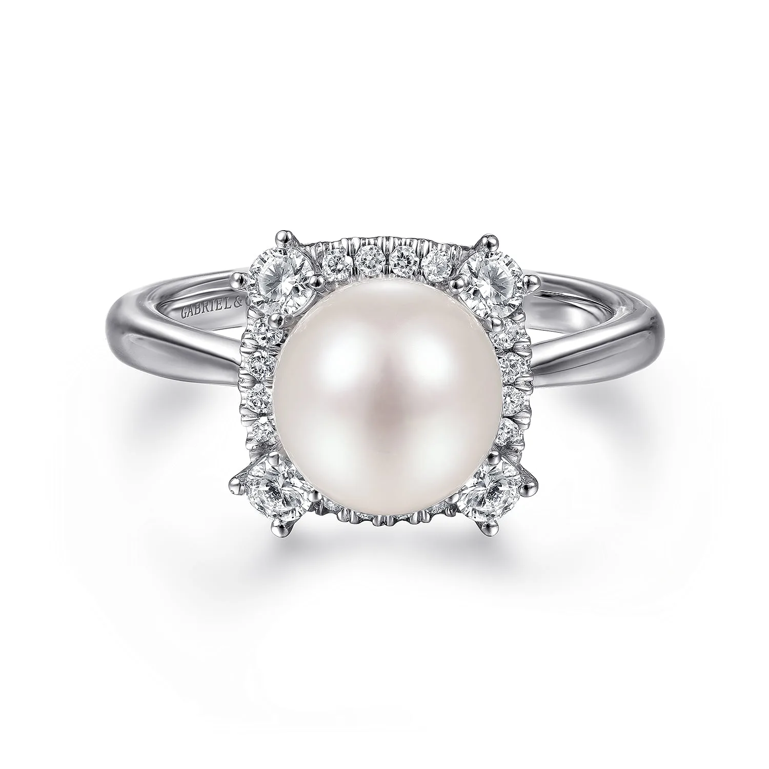 Pearl Ring with Diamond Halo