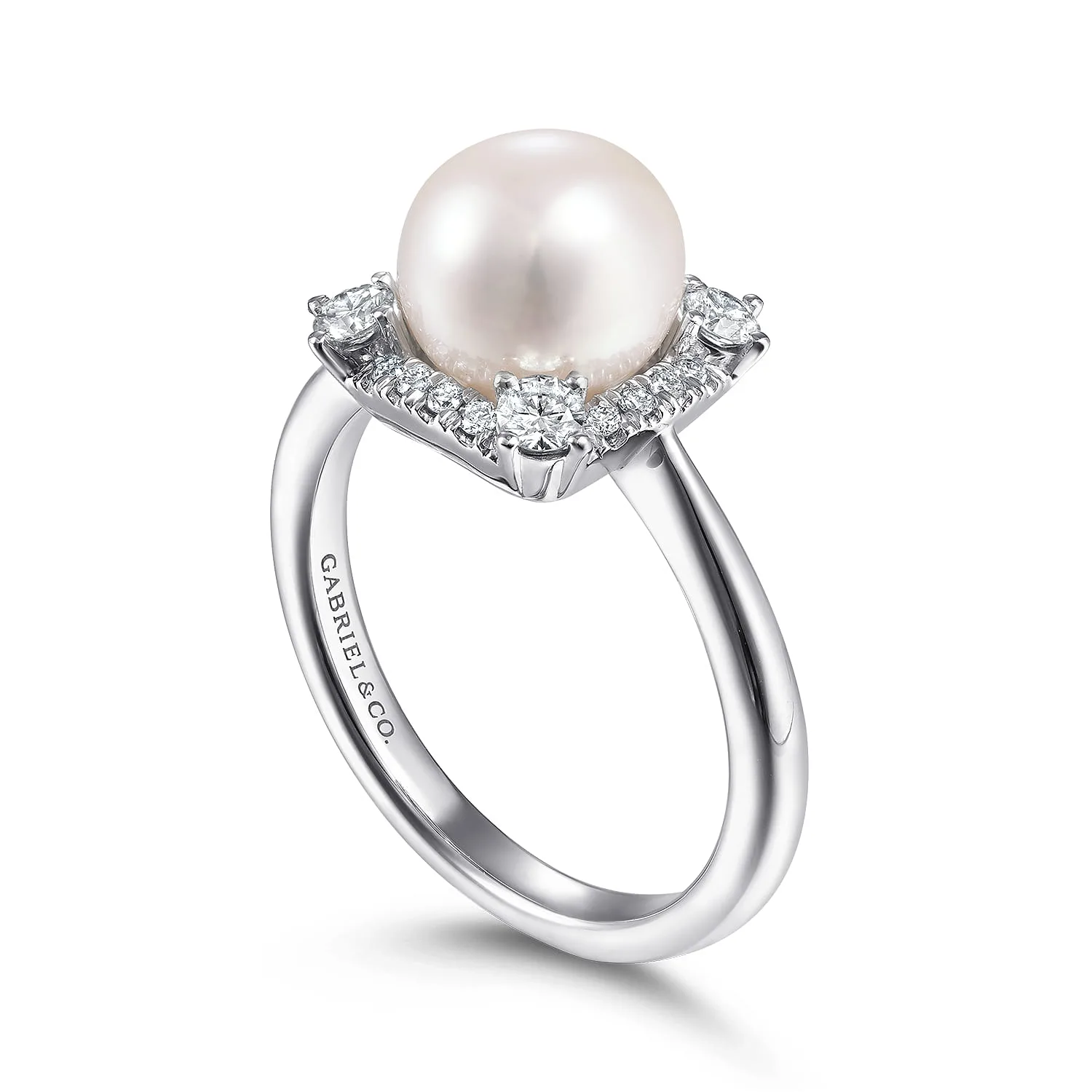Pearl Ring with Diamond Halo in 14K White Gold, photograph 3