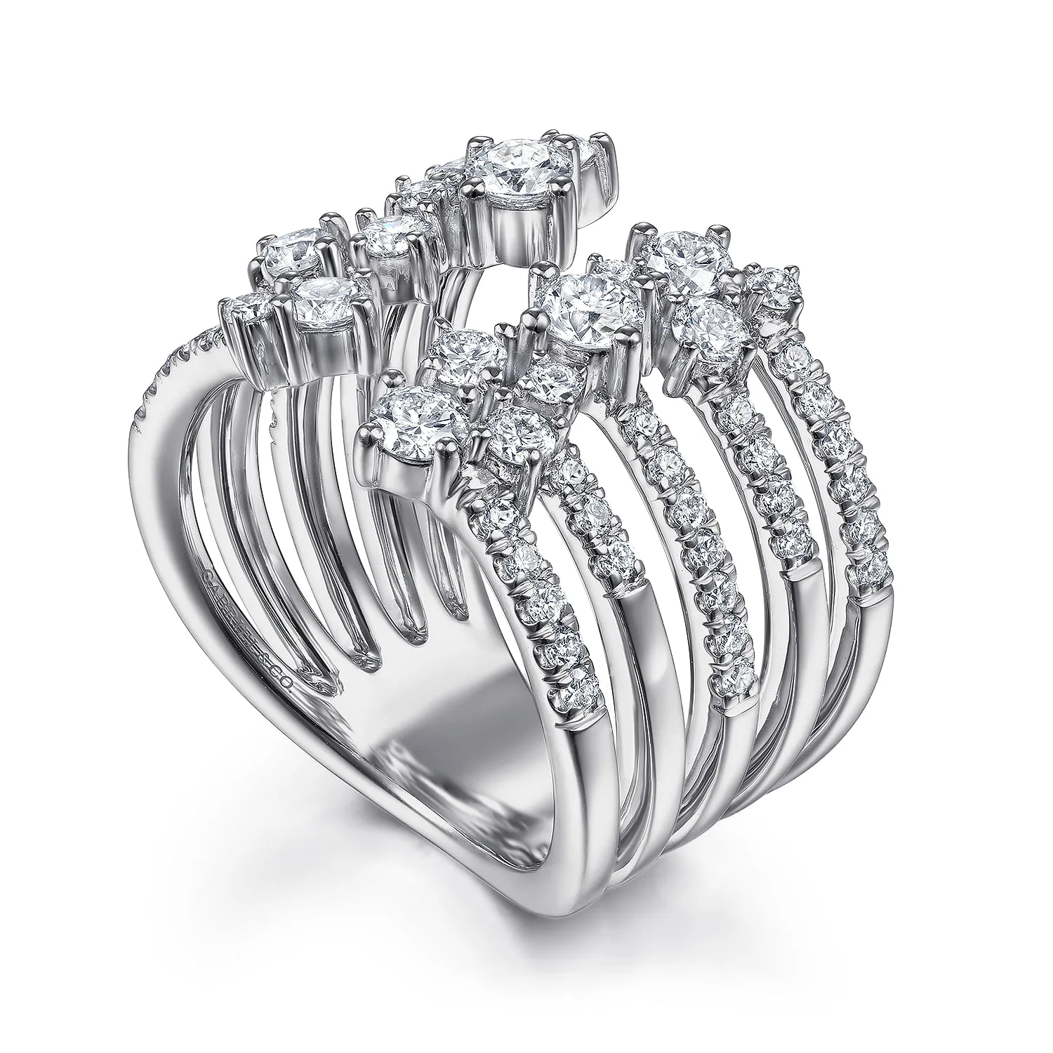Multi Row Diamond Statement Ring in 18K White Gold, photograph 3