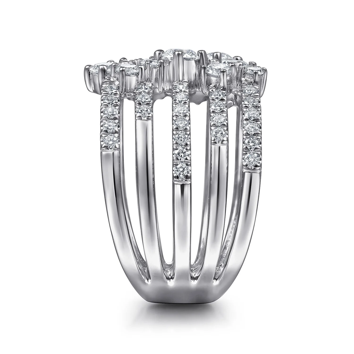 Multi Row Diamond Statement Ring in 18K White Gold, photograph 4