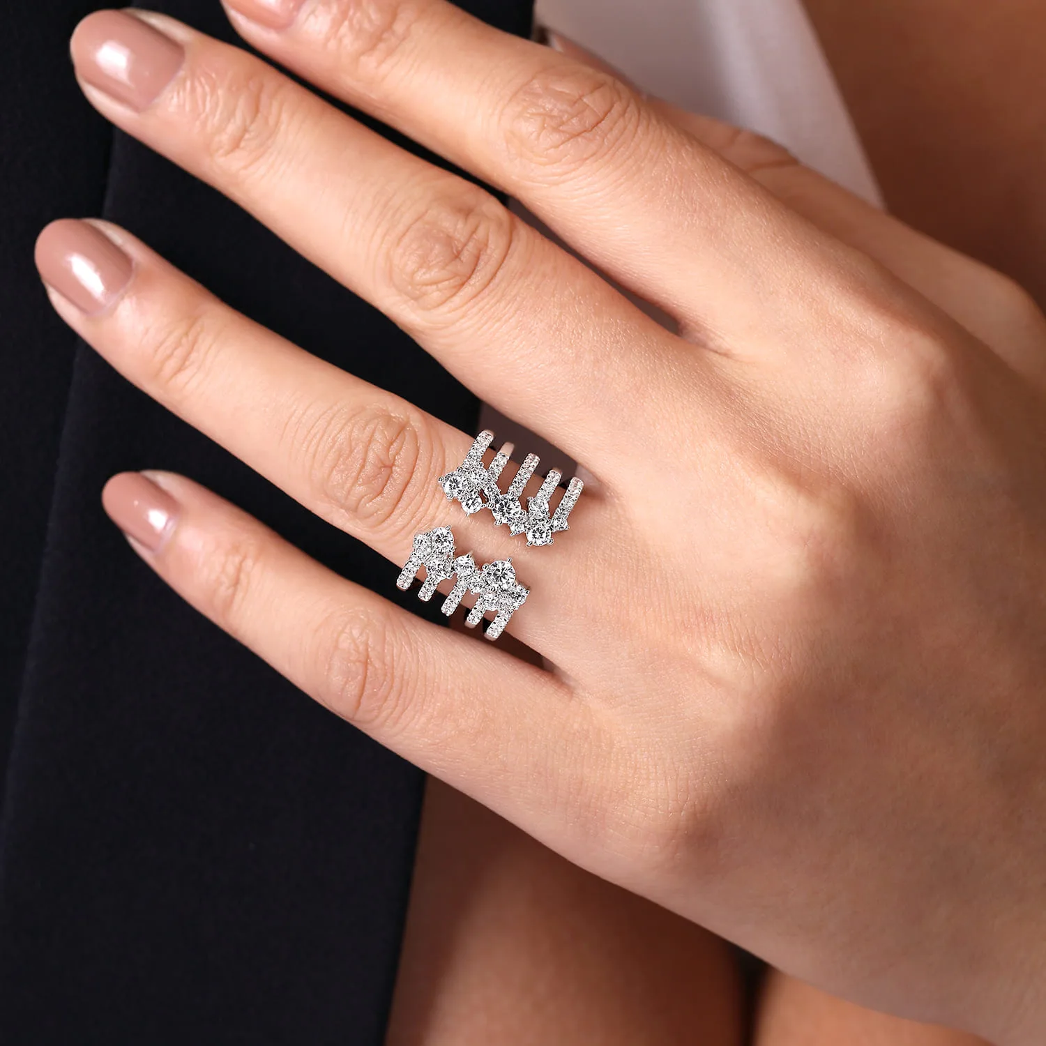 Multi Row Diamond Statement Ring in 18K White Gold, photograph 5