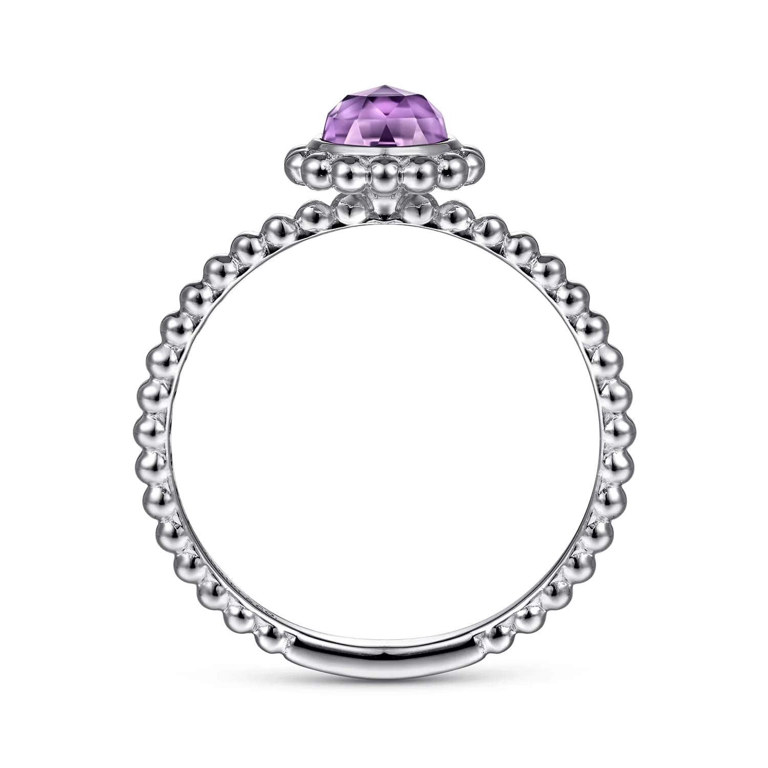 Round Amethyst Bujukan Beaded Promise Ring in 14K White Gold, photograph 2