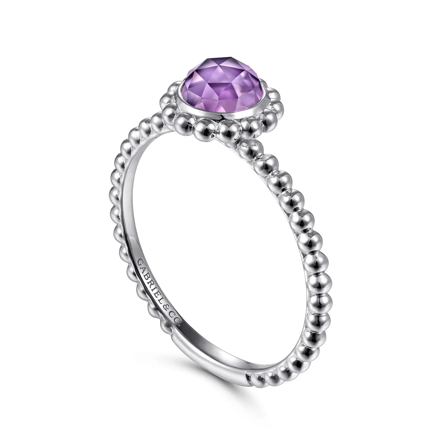 Round Amethyst Bujukan Beaded Promise Ring in 14K White Gold, photograph 3