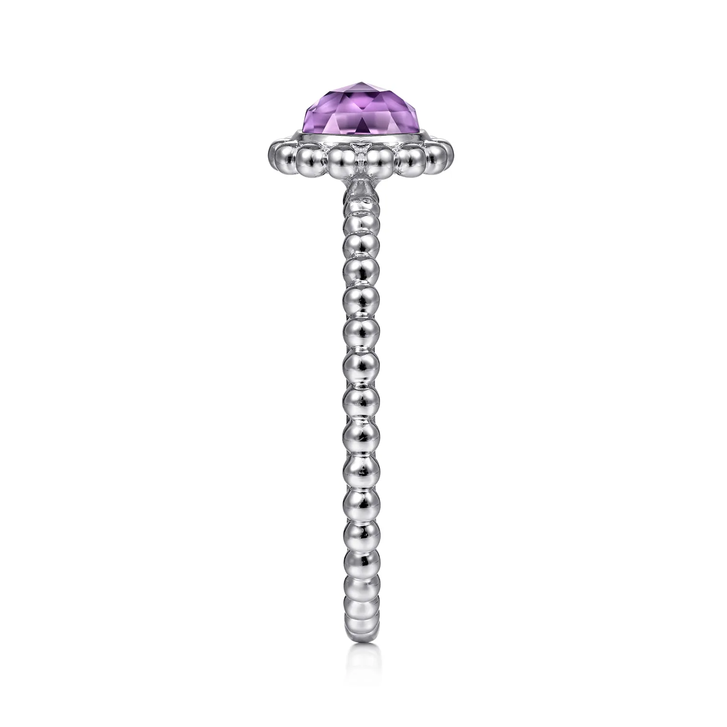 Round Amethyst Bujukan Beaded Promise Ring in 14K White Gold, photograph 4