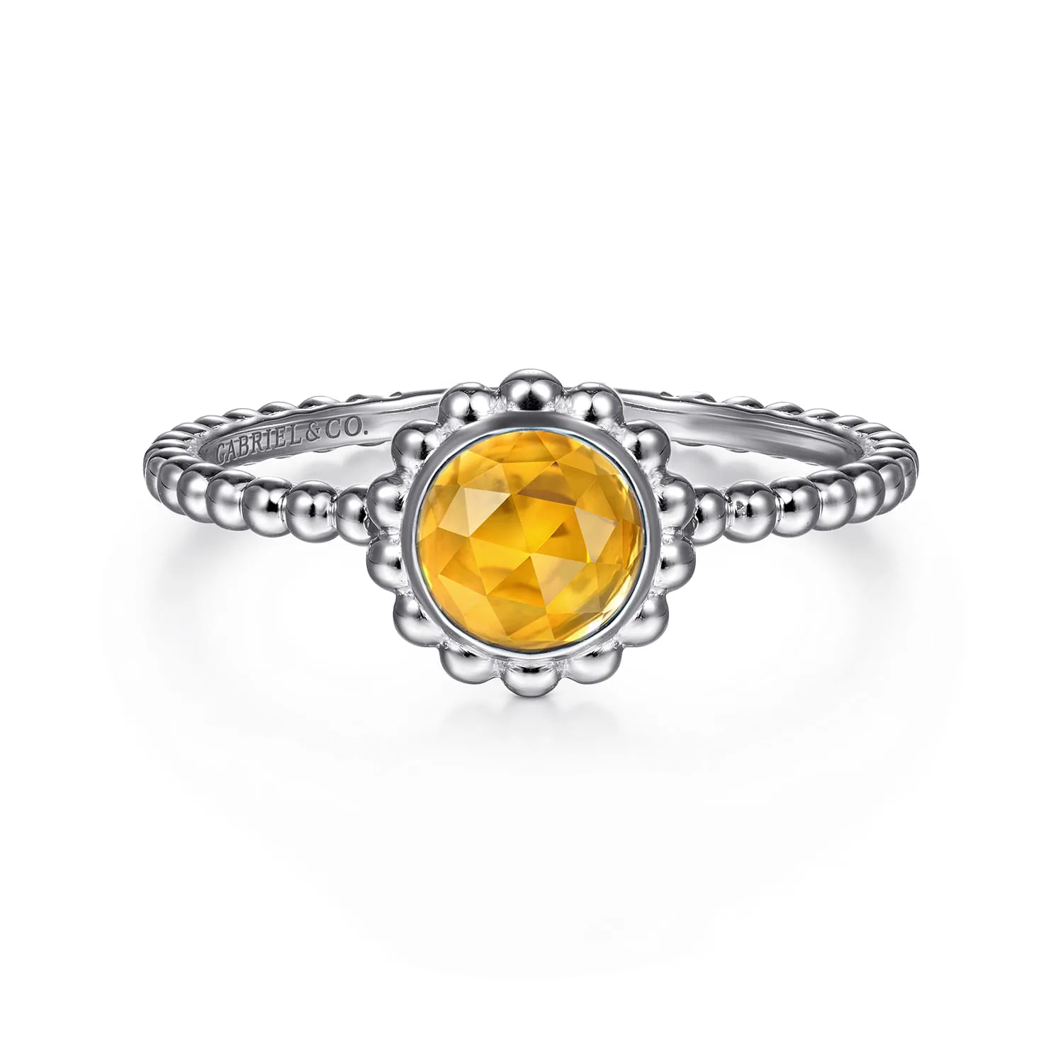 Round Citrine Bujukan Beaded Promise Ring