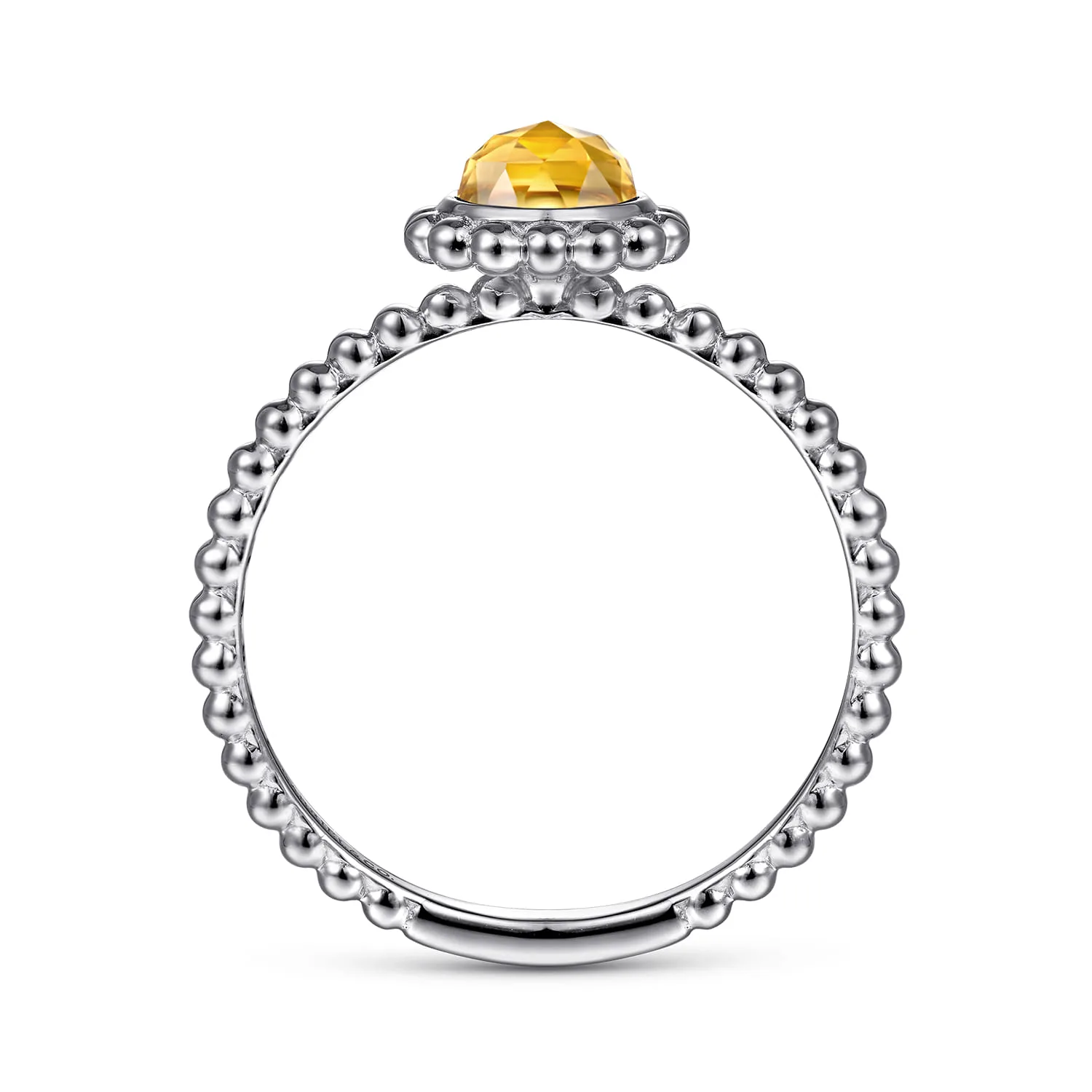 Round Citrine Bujukan Beaded Promise Ring in 14K White Gold, photograph 2