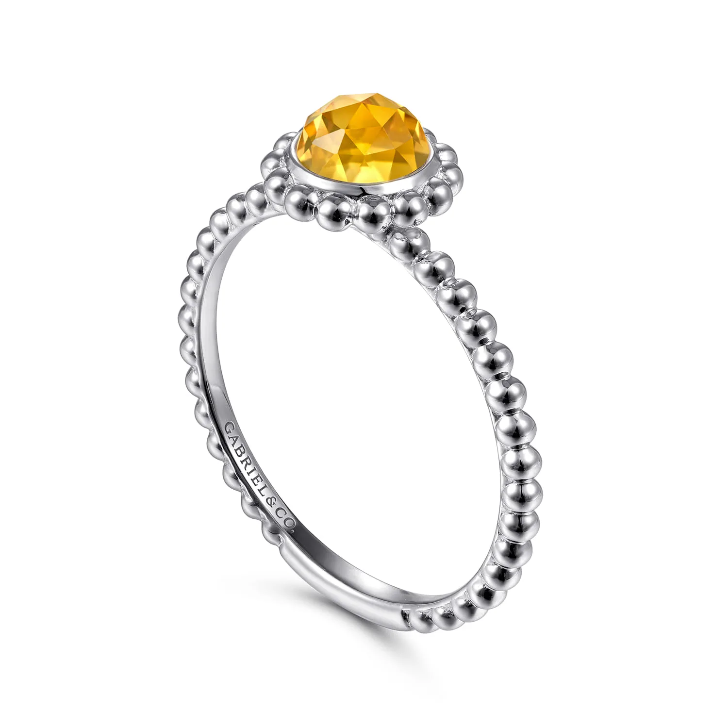 Round Citrine Bujukan Beaded Promise Ring in 14K White Gold, photograph 3