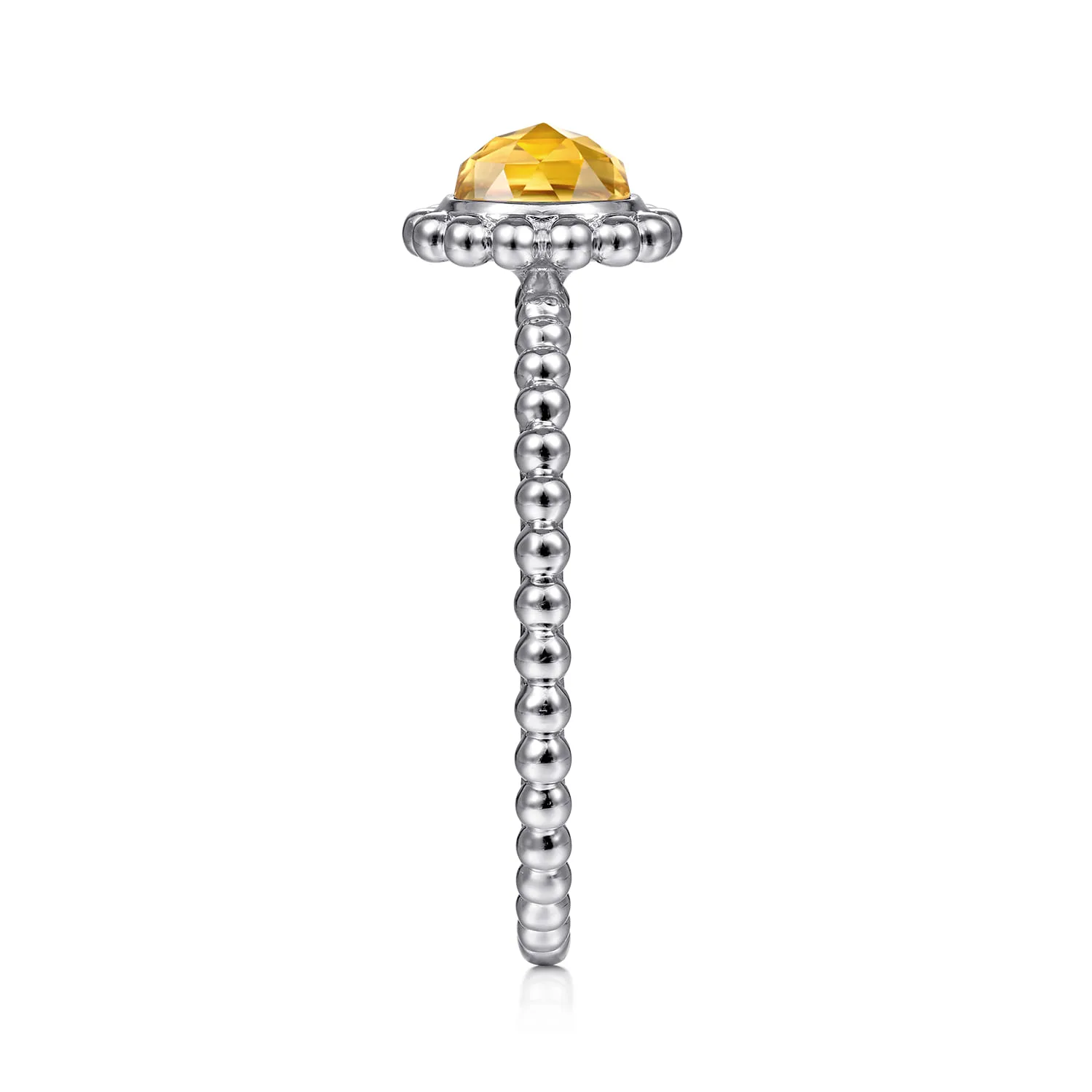 Round Citrine Bujukan Beaded Promise Ring in 14K White Gold, photograph 4