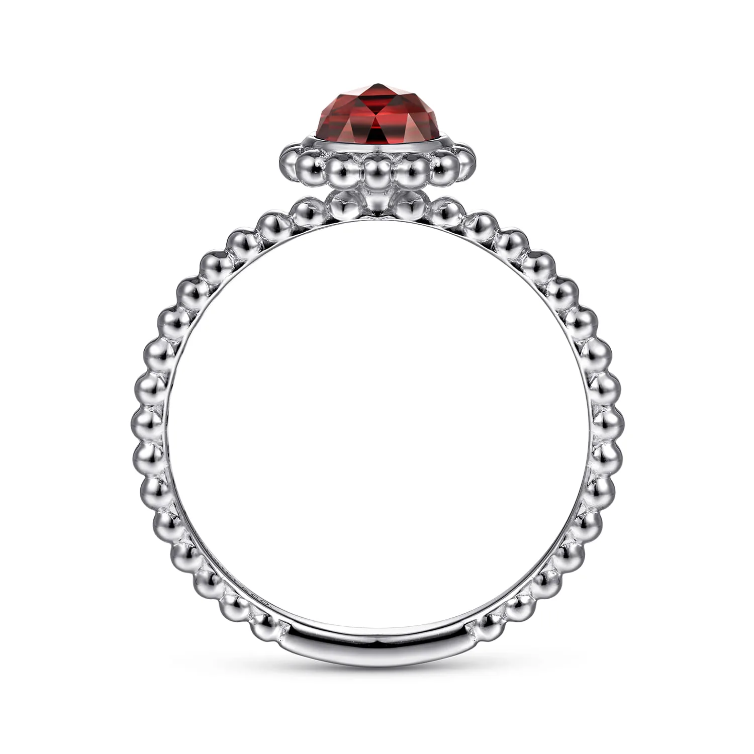 Round Garnet Bujukan Beaded Promise Ring in 14K White Gold, photograph 2