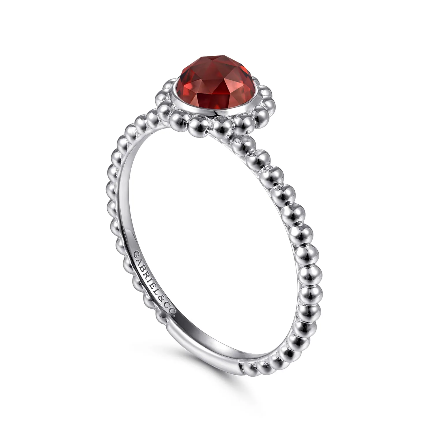 Round Garnet Bujukan Beaded Promise Ring in 14K White Gold, photograph 3