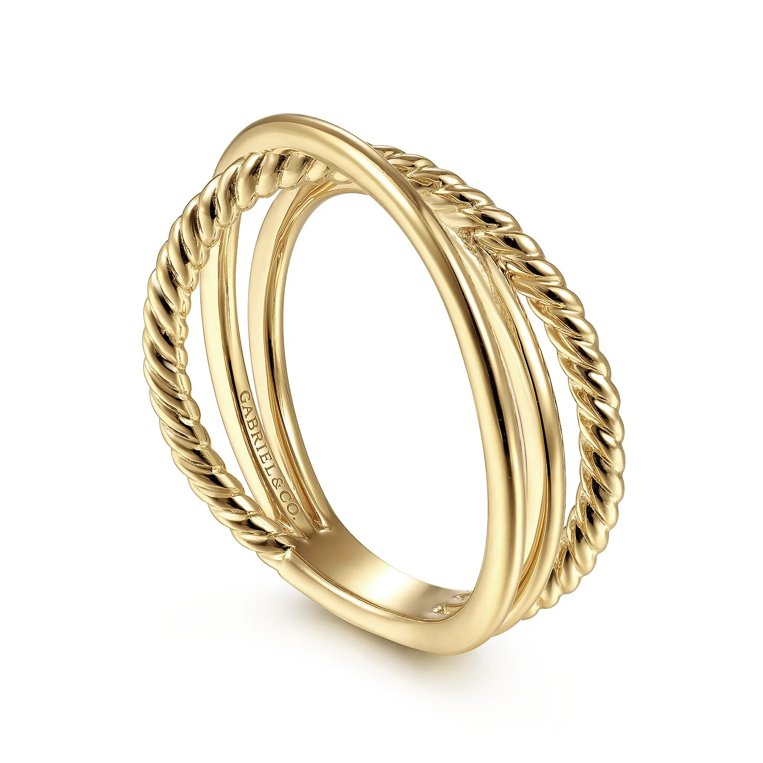 Twisted Rope Criss Cross Ring in 14K Yellow Gold, photograph 2