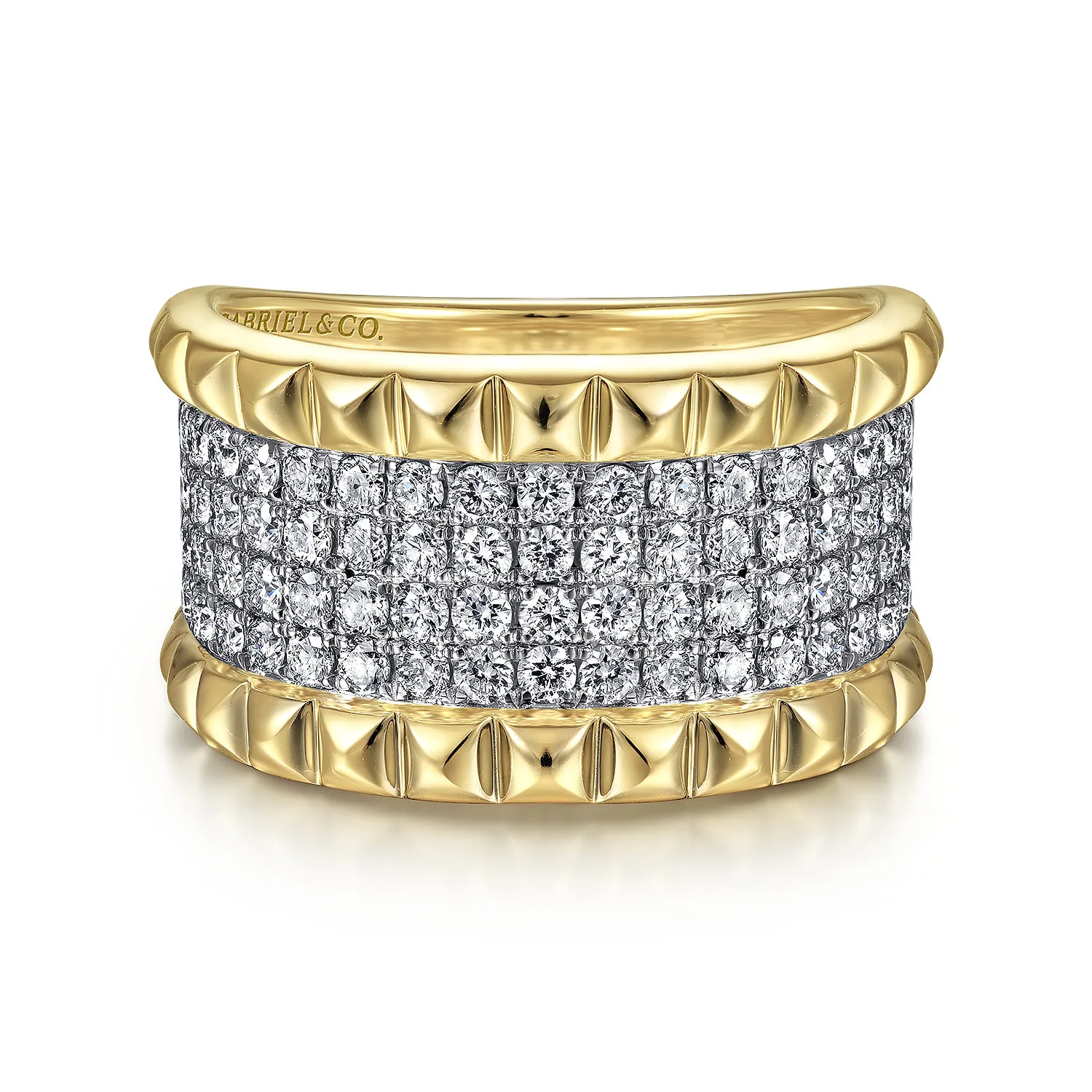 Wide Diamond and Pyramid Ring