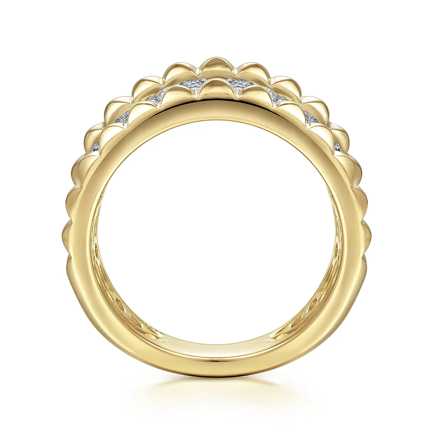 Wide Diamond and Pyramid Ring in 14K White/Yellow Gold, photograph 2