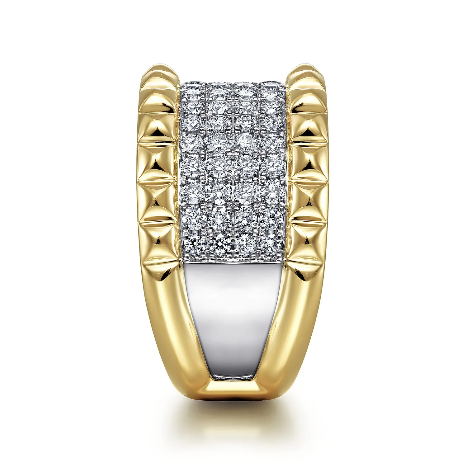 Wide Diamond and Pyramid Ring in 14K White/Yellow Gold, photograph 4