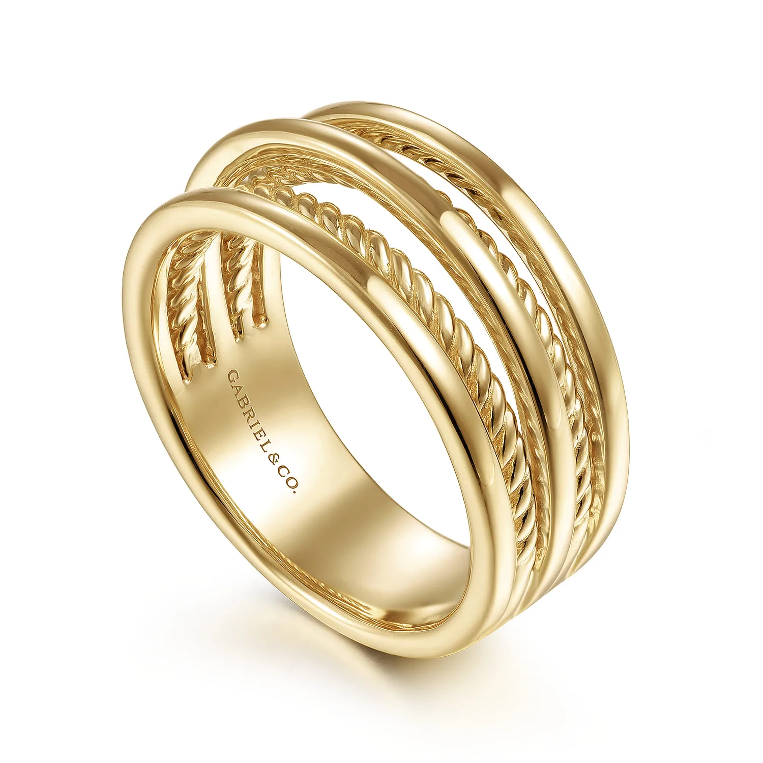 Twisted Rope Wide Ring Band in 14K Yellow Gold, photograph 3