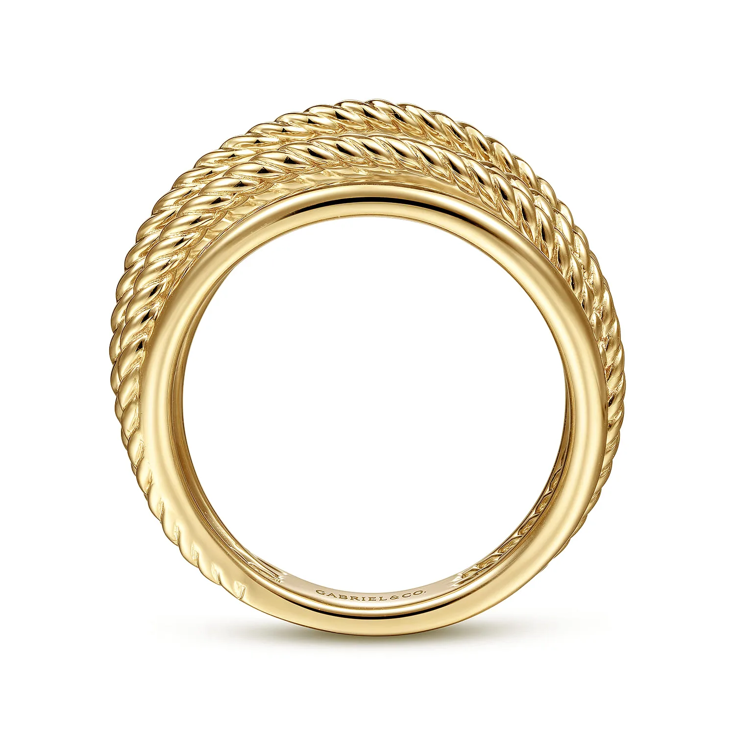 Wide Intersecting Twisted Rope Ring in 14K Yellow Gold, photograph 2
