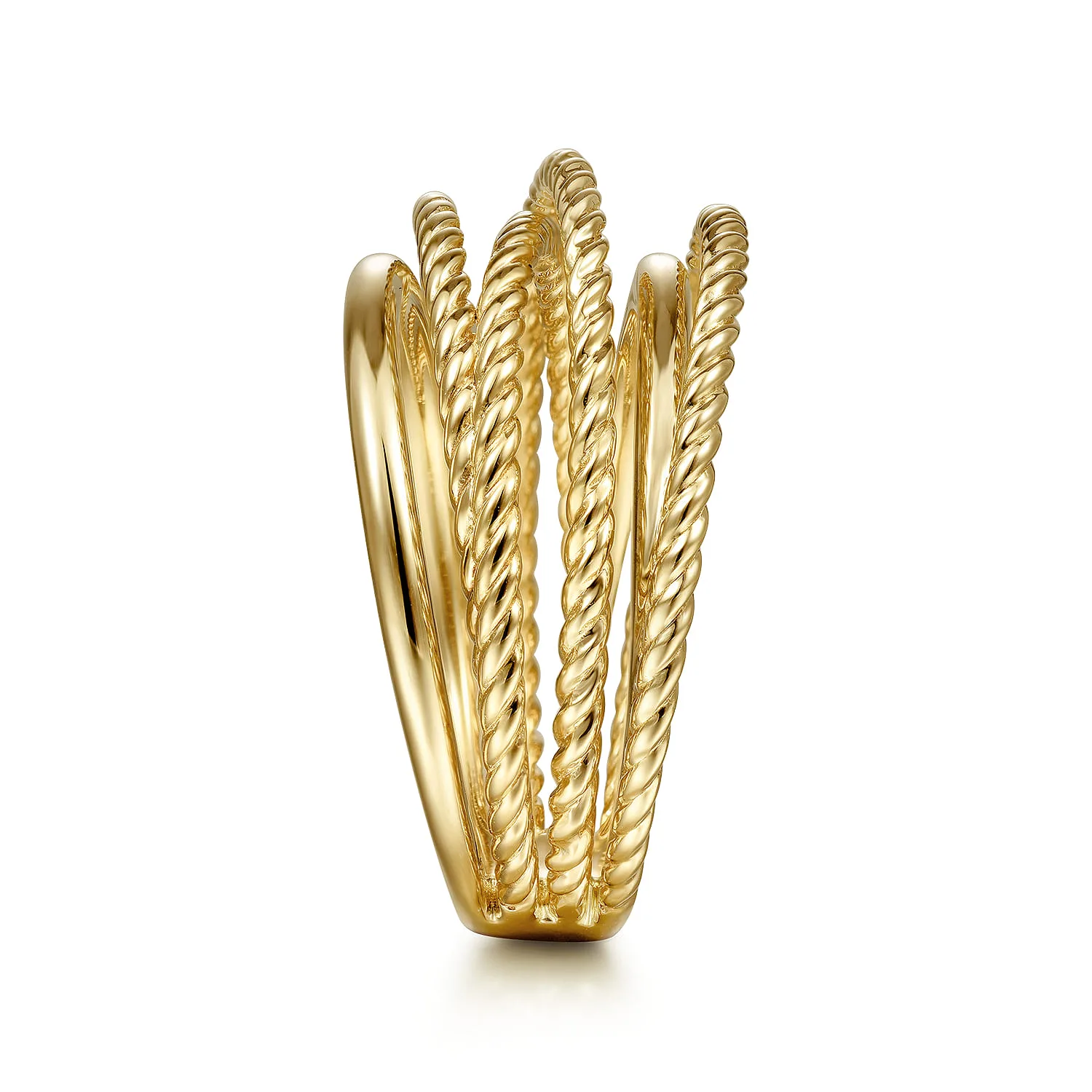 Wide Intersecting Twisted Rope Ring in 14K Yellow Gold, photograph 3