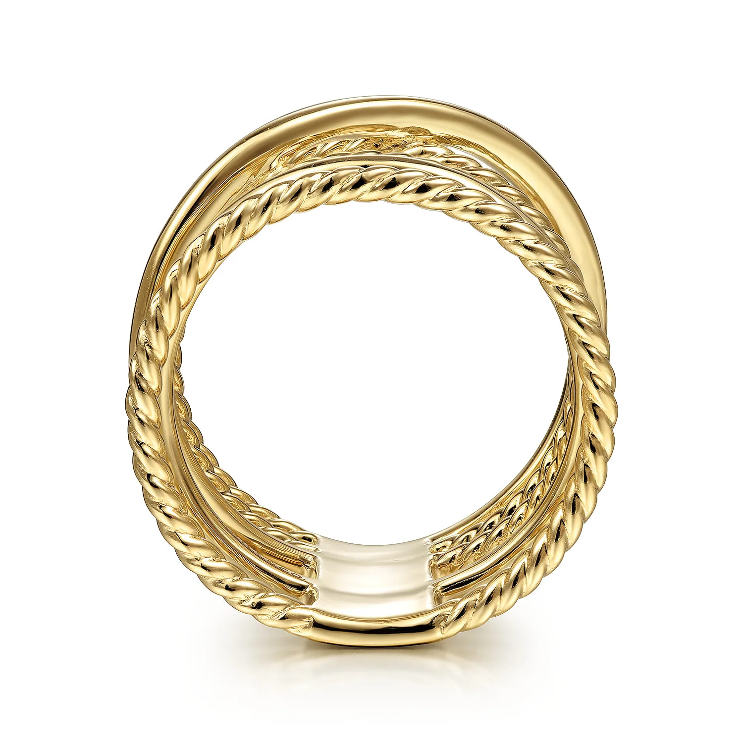 Open Criss Crossing Twisted Rope Wide Band in 14K Yellow Gold, photograph 2