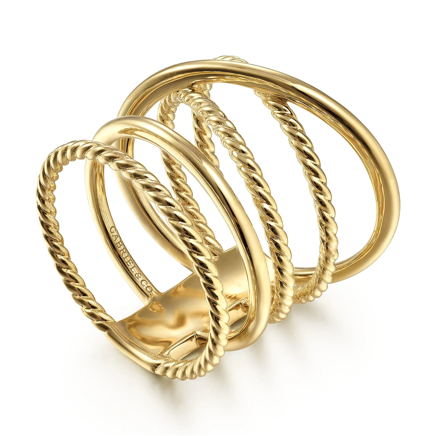 Open Criss Crossing Twisted Rope Wide Band in 14K Yellow Gold, photograph 3