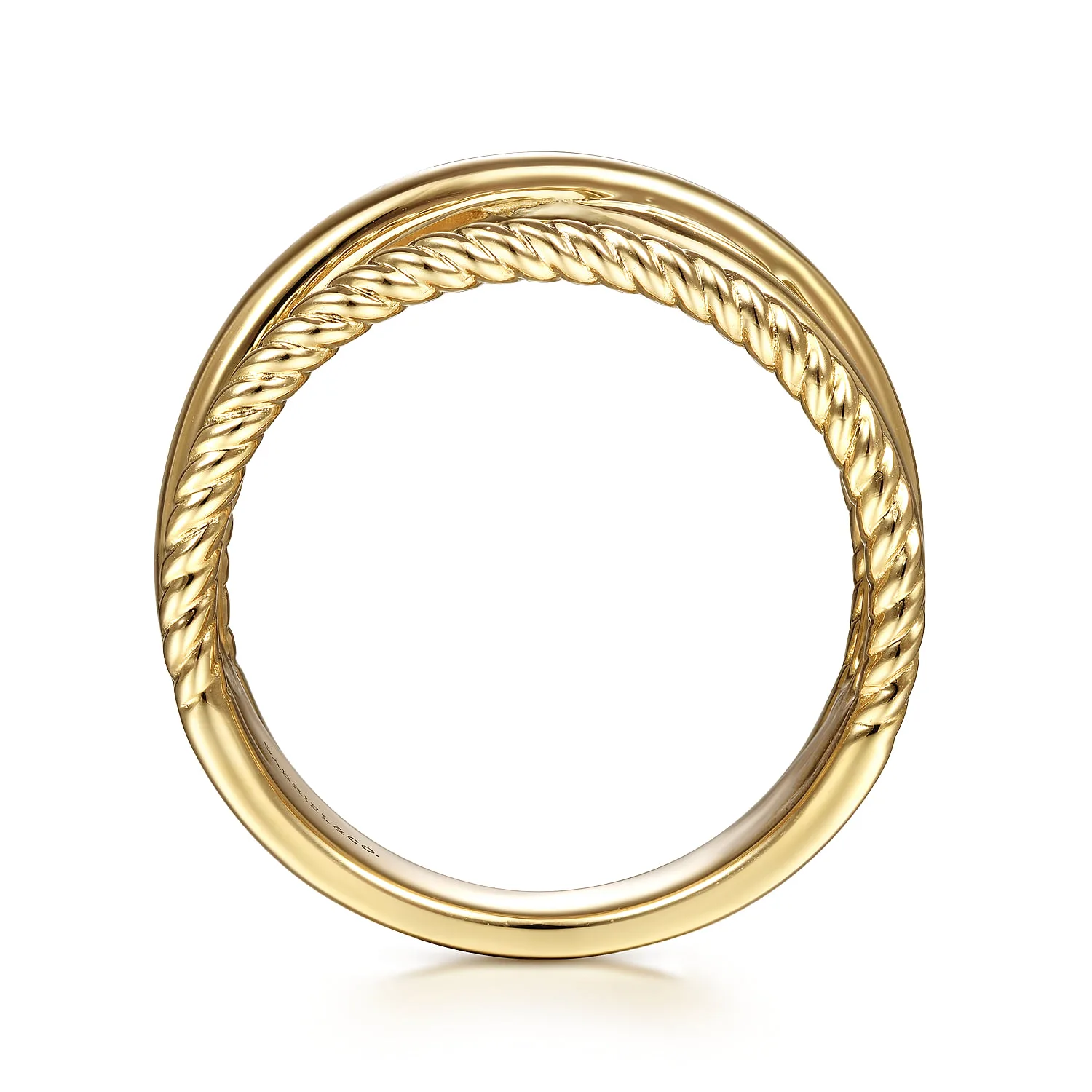 Twisted and Plain Criss Cross Ring in 14K Yellow Gold, photograph 2