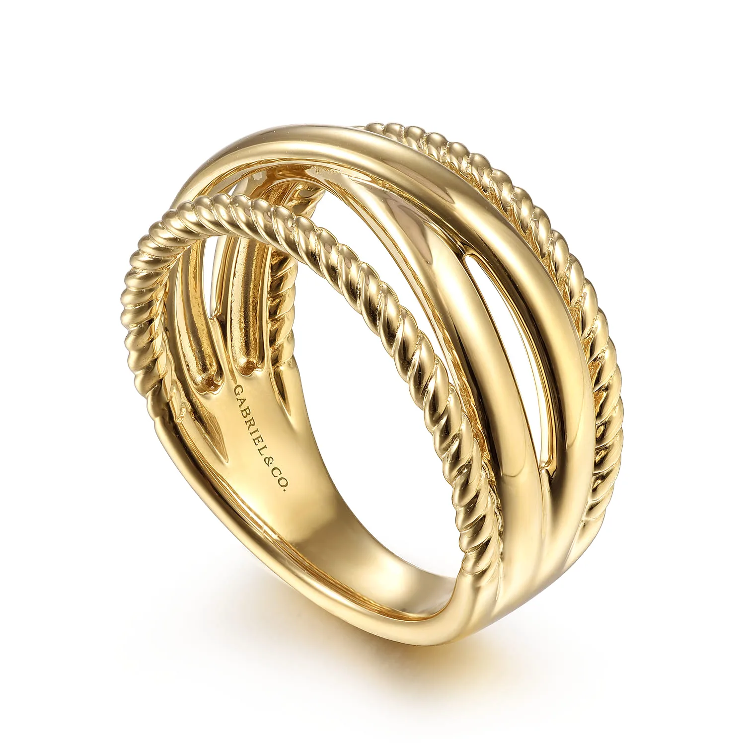 Twisted and Plain Criss Cross Ring in 14K Yellow Gold, photograph 3