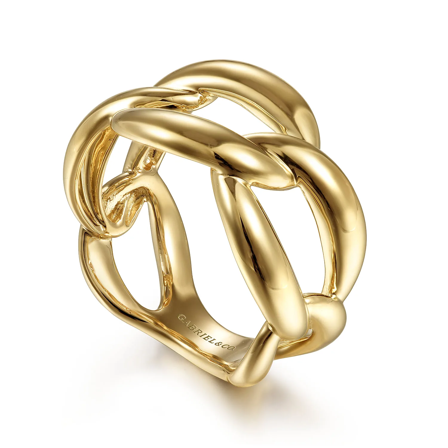 Link Chain Wide Band Ring in 14K Yellow Gold, photograph 3