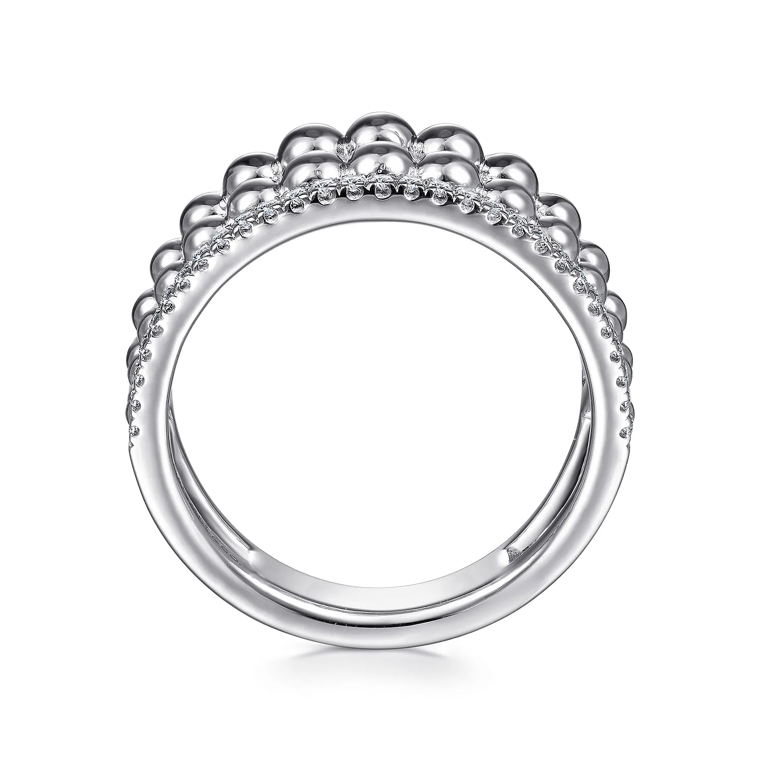 White Sapphire Bujukan Wide Band Ring in Sterling Silver, photograph 2