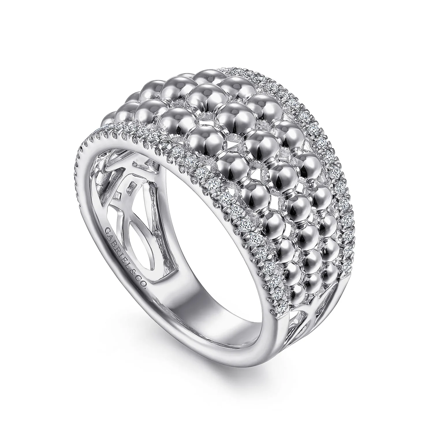 White Sapphire Bujukan Wide Band Ring in Sterling Silver, photograph 3