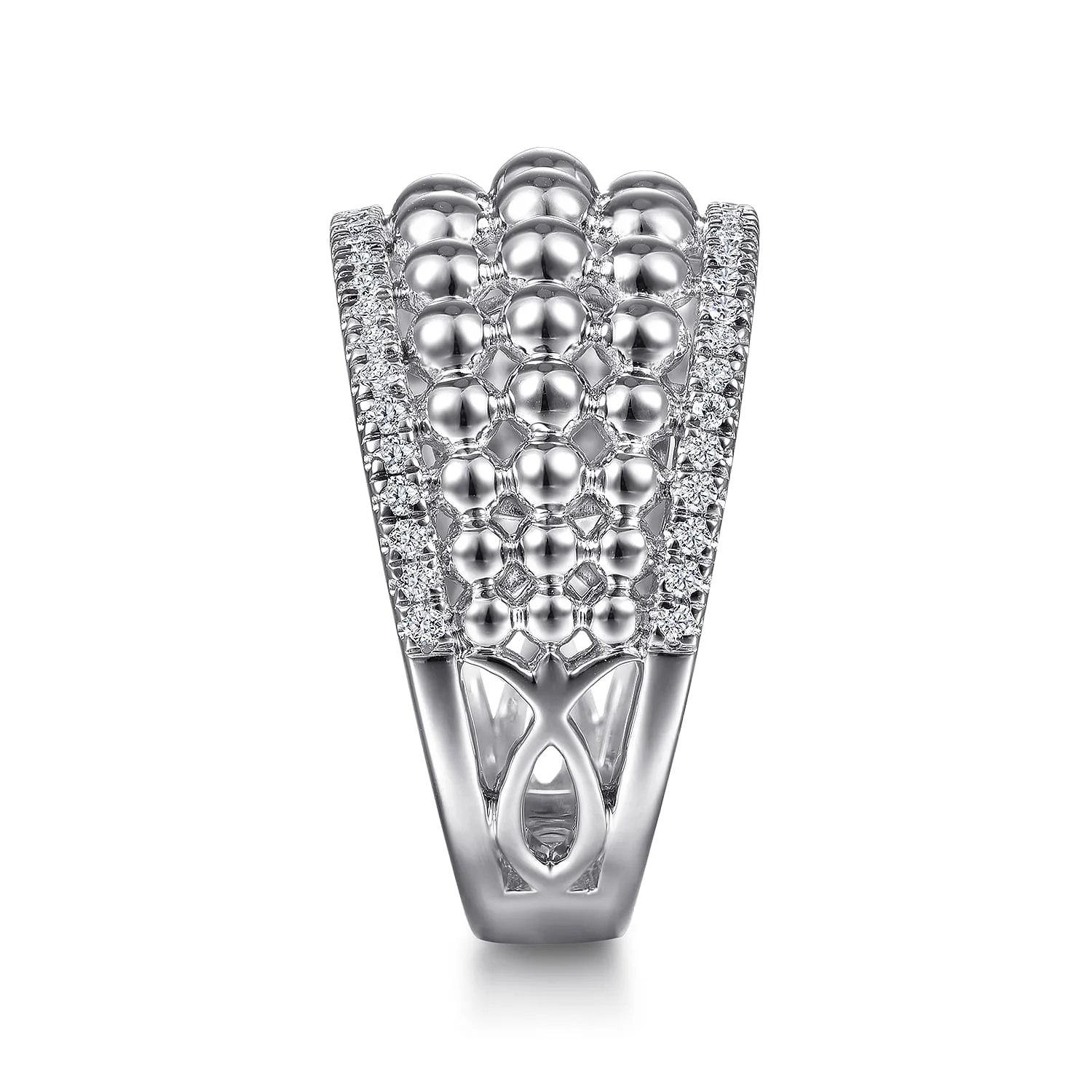 White Sapphire Bujukan Wide Band Ring in Sterling Silver, photograph 4