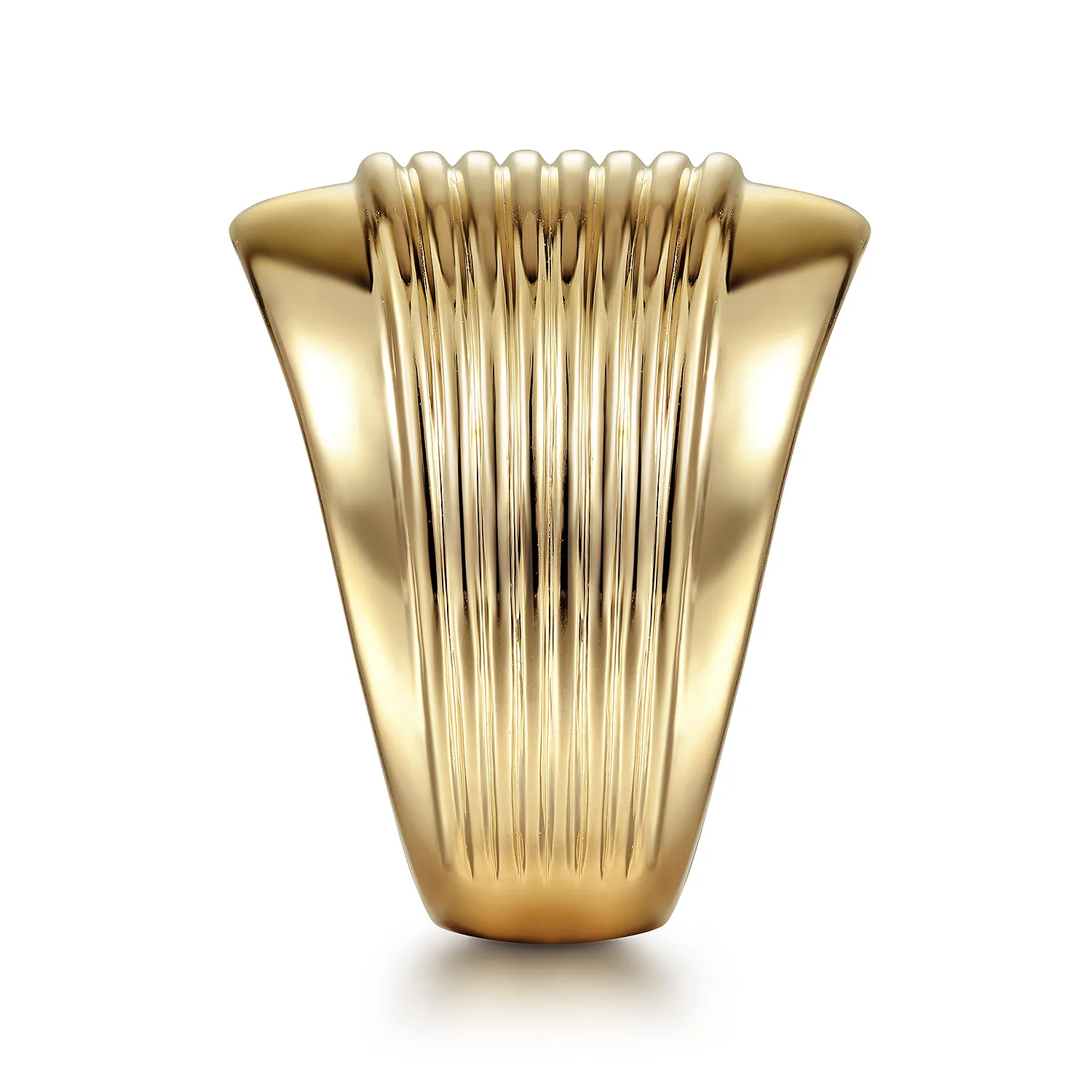 Wide Band Ring with Textured Center Rows in 14K Yellow Gold, photograph 4