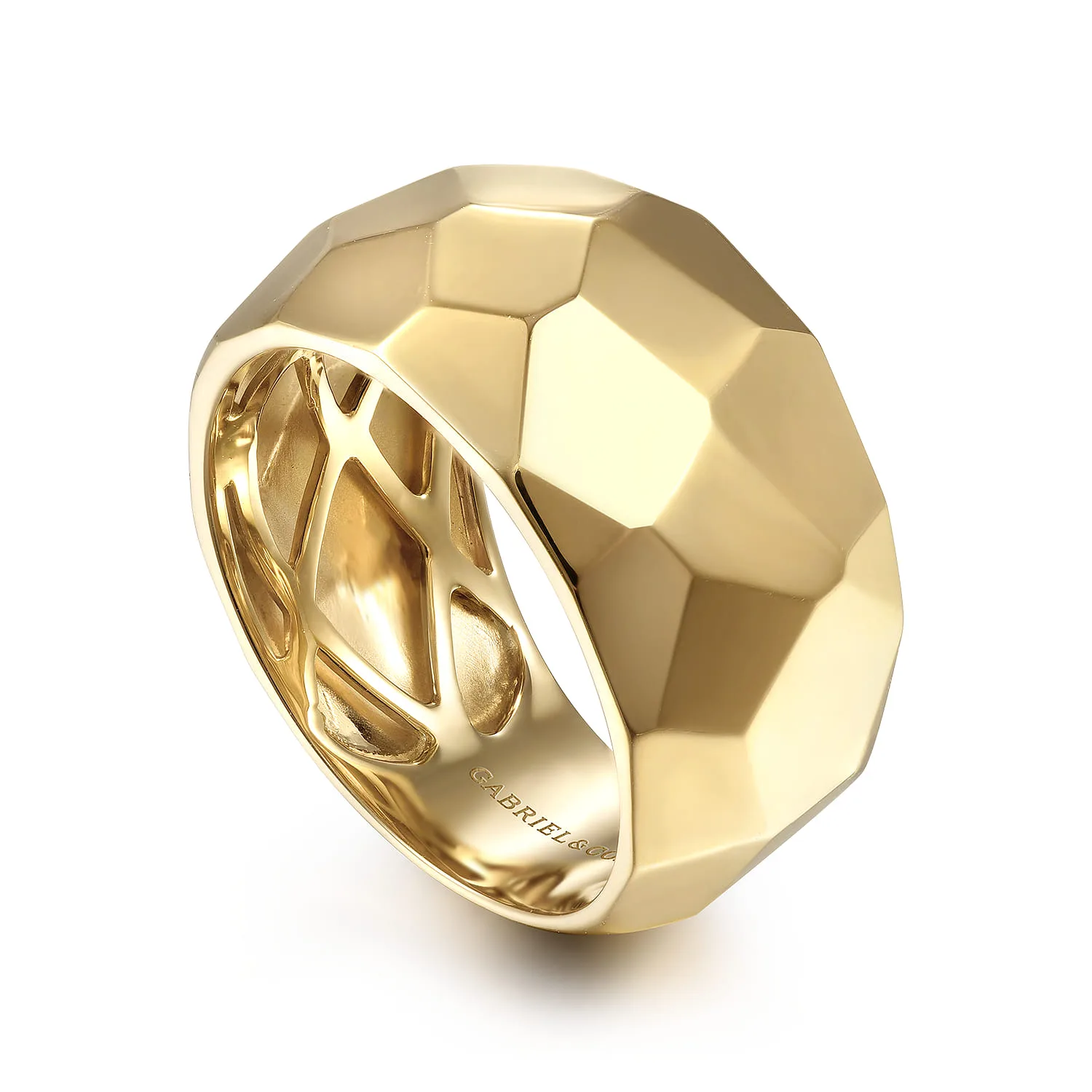 Wide Hammered Ring in 14K Yellow Gold, photograph 3